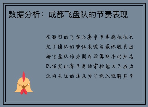 数据分析：成都飞盘队的节奏表现